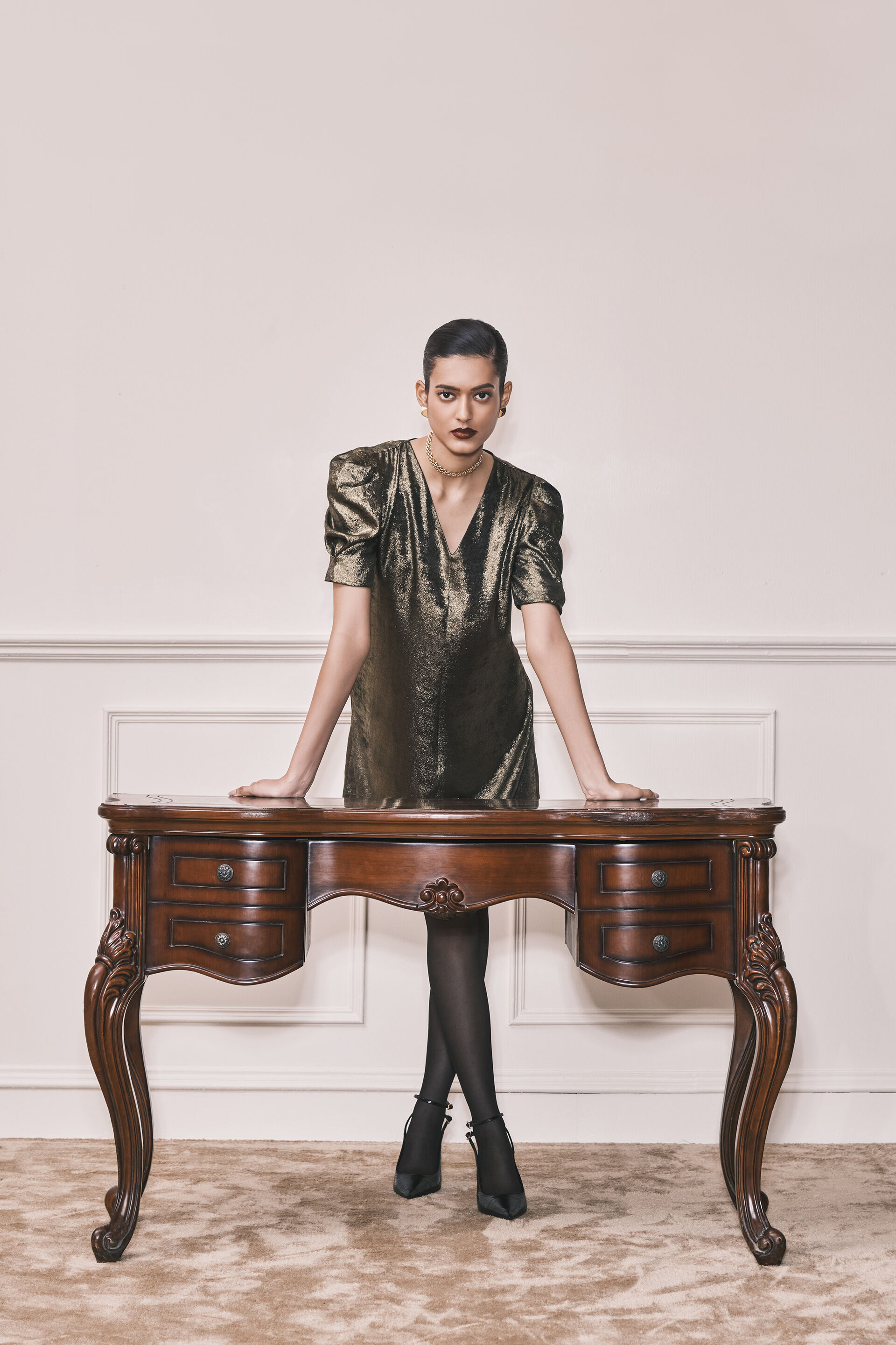 The Stardust Metallic Dress, Gold, image 2